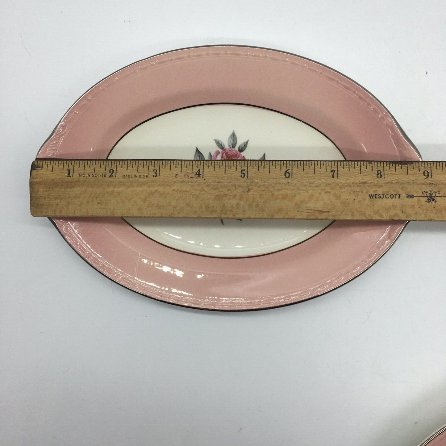 Cunningham & Pickett Inc 2 Serving Platters Norway Rose Pink Cream Porcelain VTG