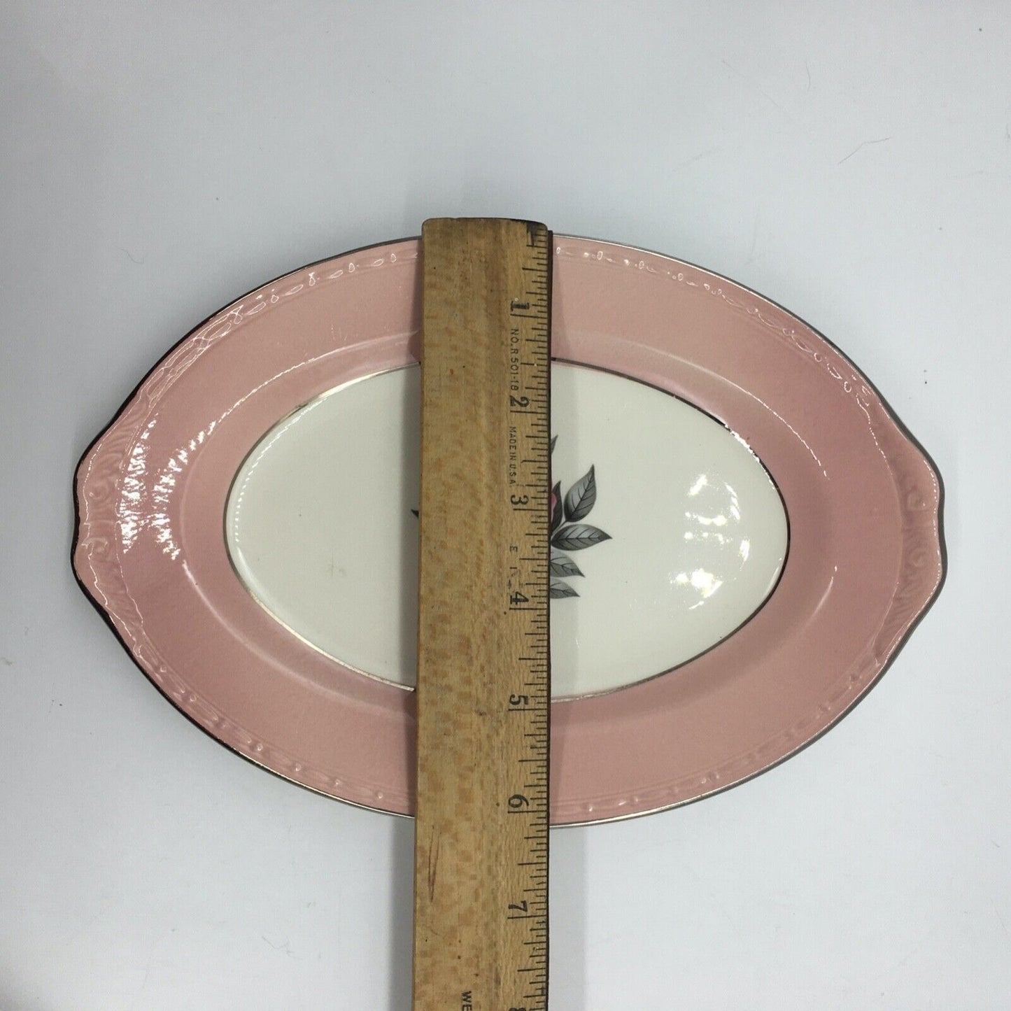 Cunningham & Pickett Inc 2 Serving Platters Norway Rose Pink Cream Porcelain VTG
