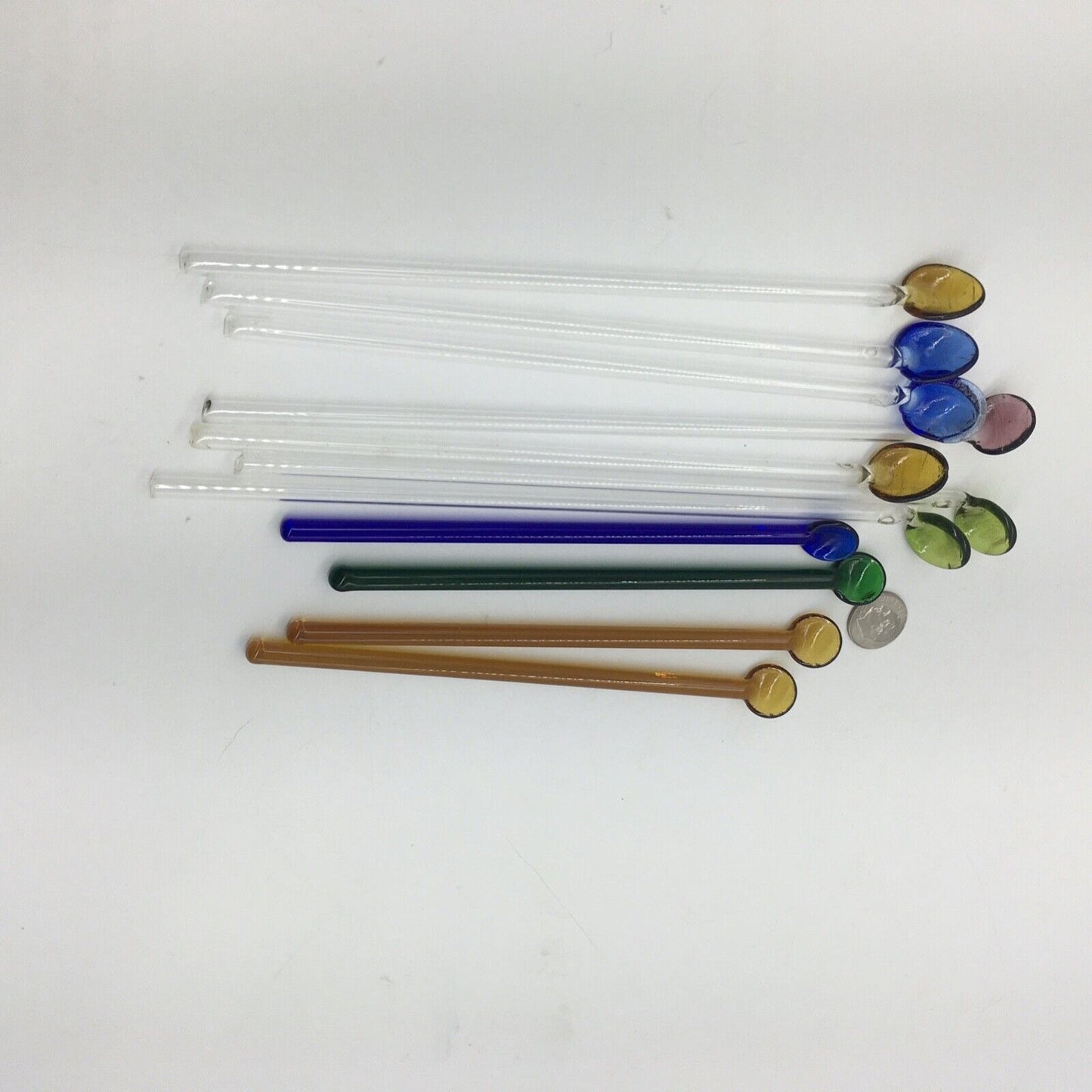 Vintage Barware Art Glass Stir Stick Straw Spoon Set 6 & 4 Short Spoon Stir MCM