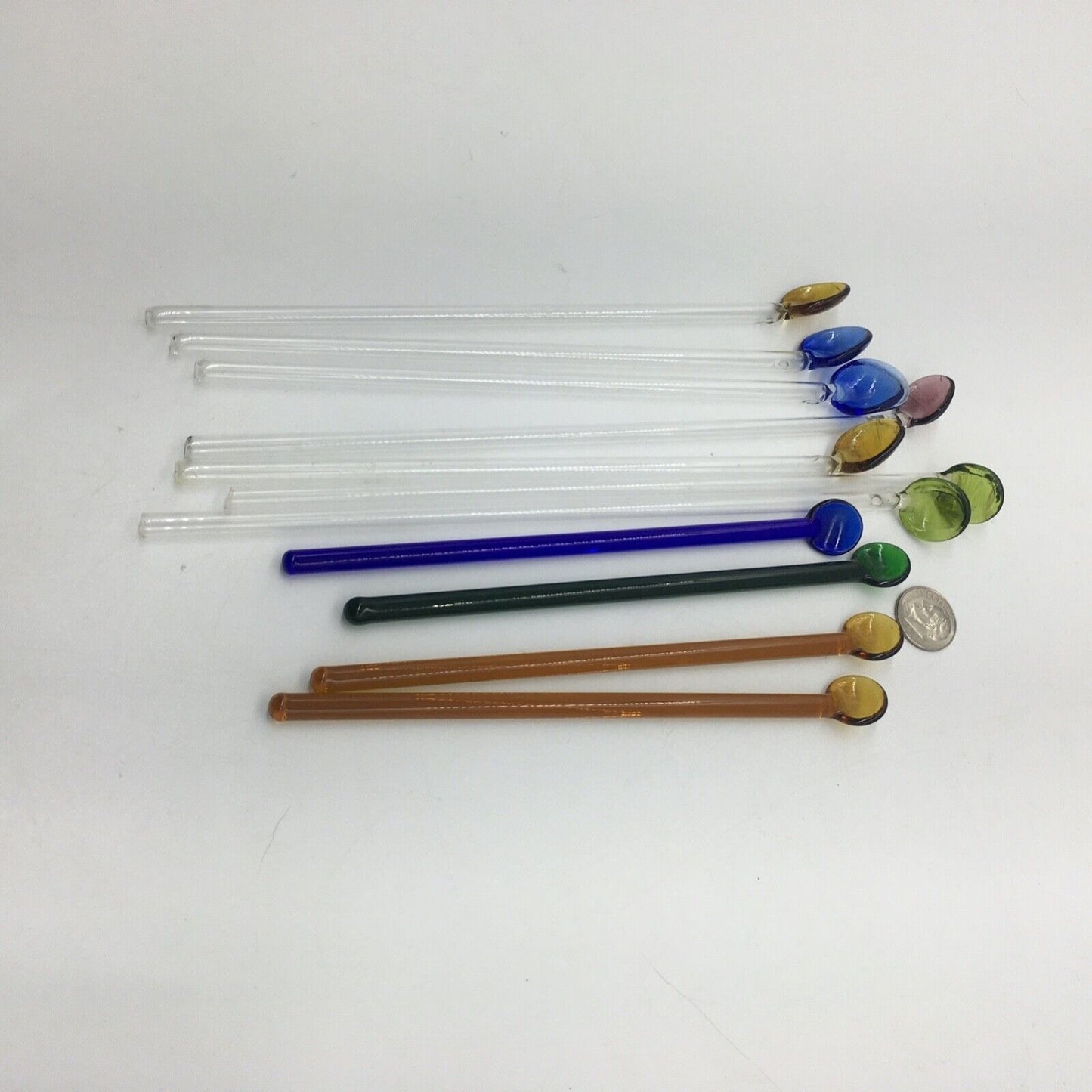 Vintage Barware Art Glass Stir Stick Straw Spoon Set 6 & 4 Short Spoon Stir MCM