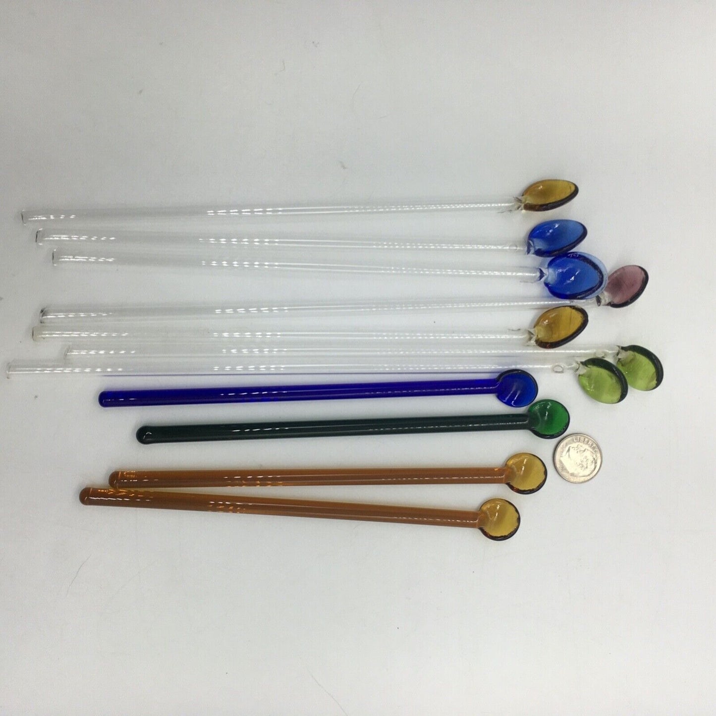 Vintage Barware Art Glass Stir Stick Straw Spoon Set 6 & 4 Short Spoon Stir MCM