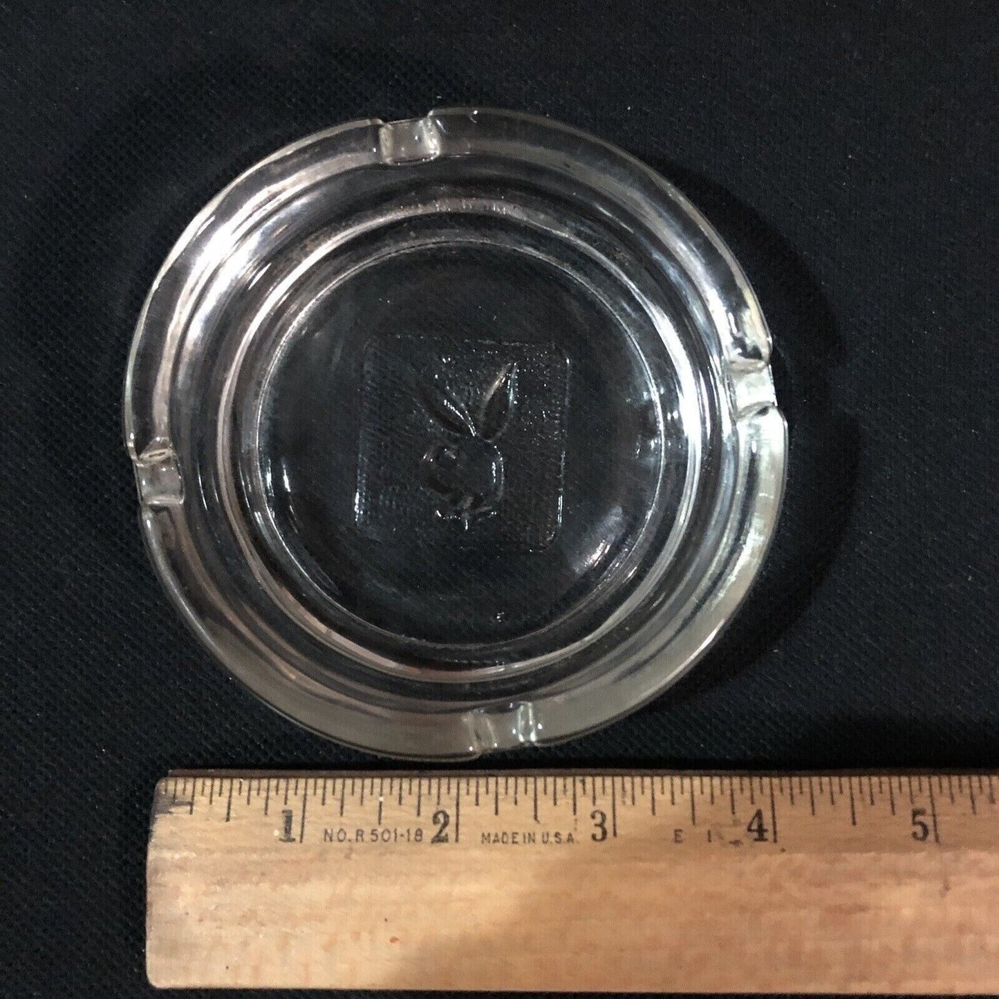 Playboy Bunny Clear Glass Cigarette Ashtray Mid Century Vintage