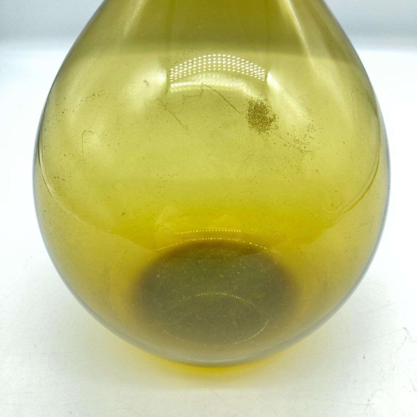 MCM Vase 15.75" Tall Hand Blown Olive Art Glass Bulb Base Long Neck Vintage