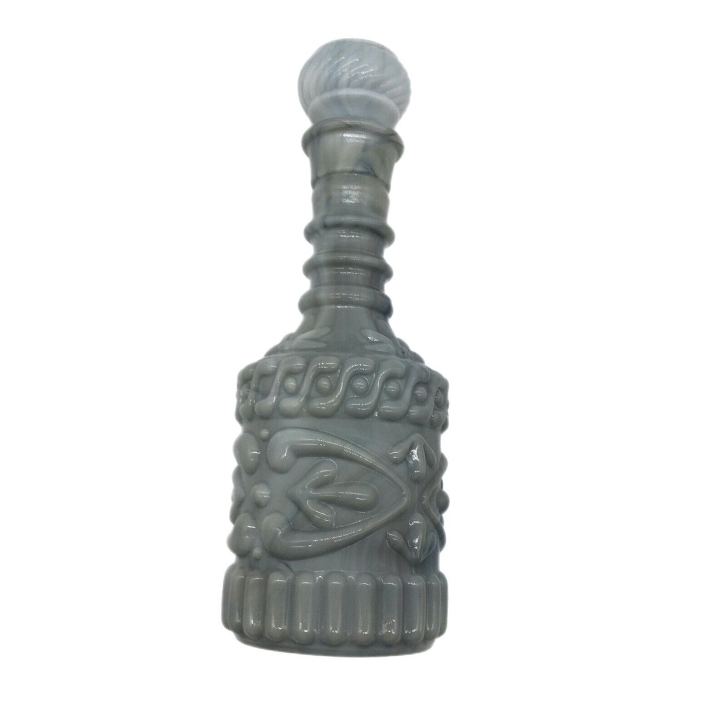 Gray Blue Slag Glass Tiki Bar Style Decanter Liquor Bottle 1972 Vintage Stopper