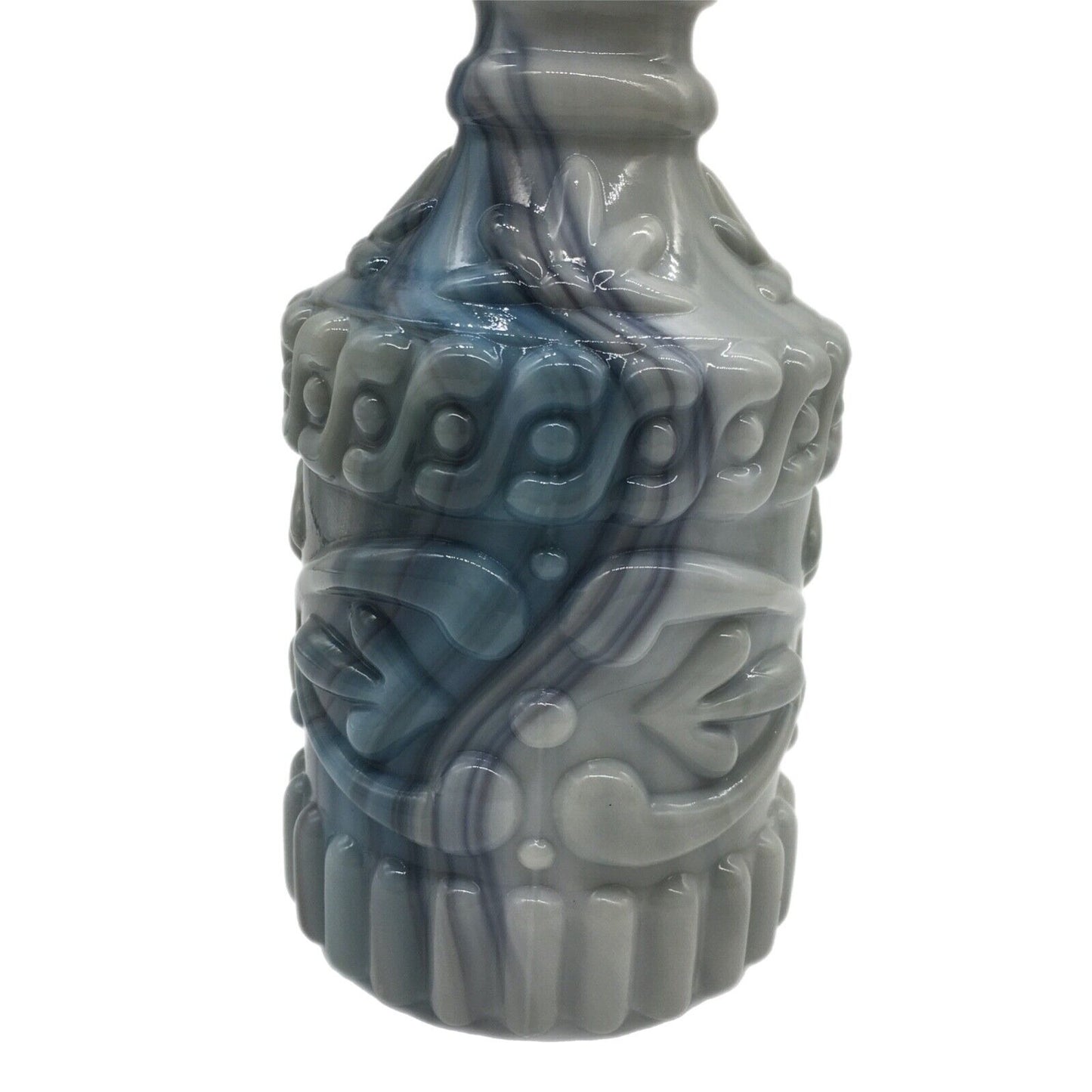 Gray Blue Slag Glass Tiki Bar Style Decanter Liquor Bottle 1972 Vintage Stopper