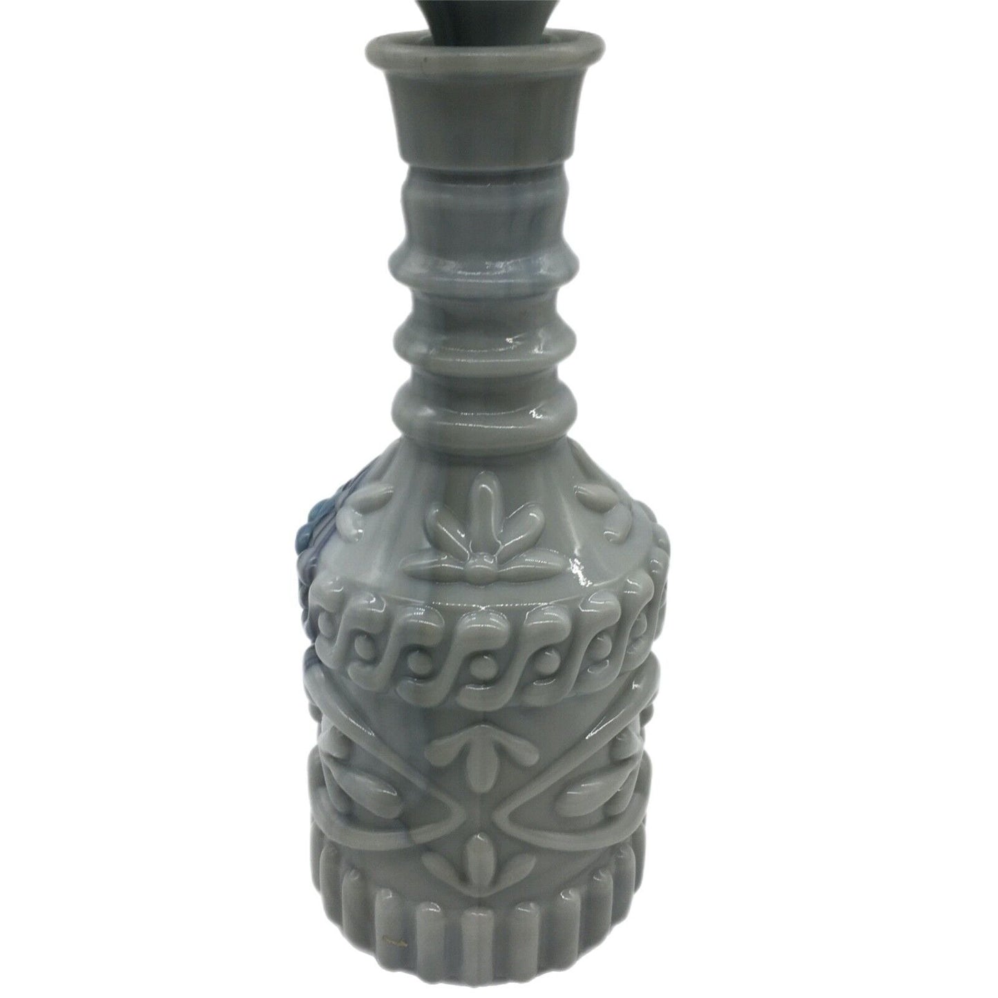 Gray Blue Slag Glass Tiki Bar Style Decanter Liquor Bottle 1972 Vintage Stopper