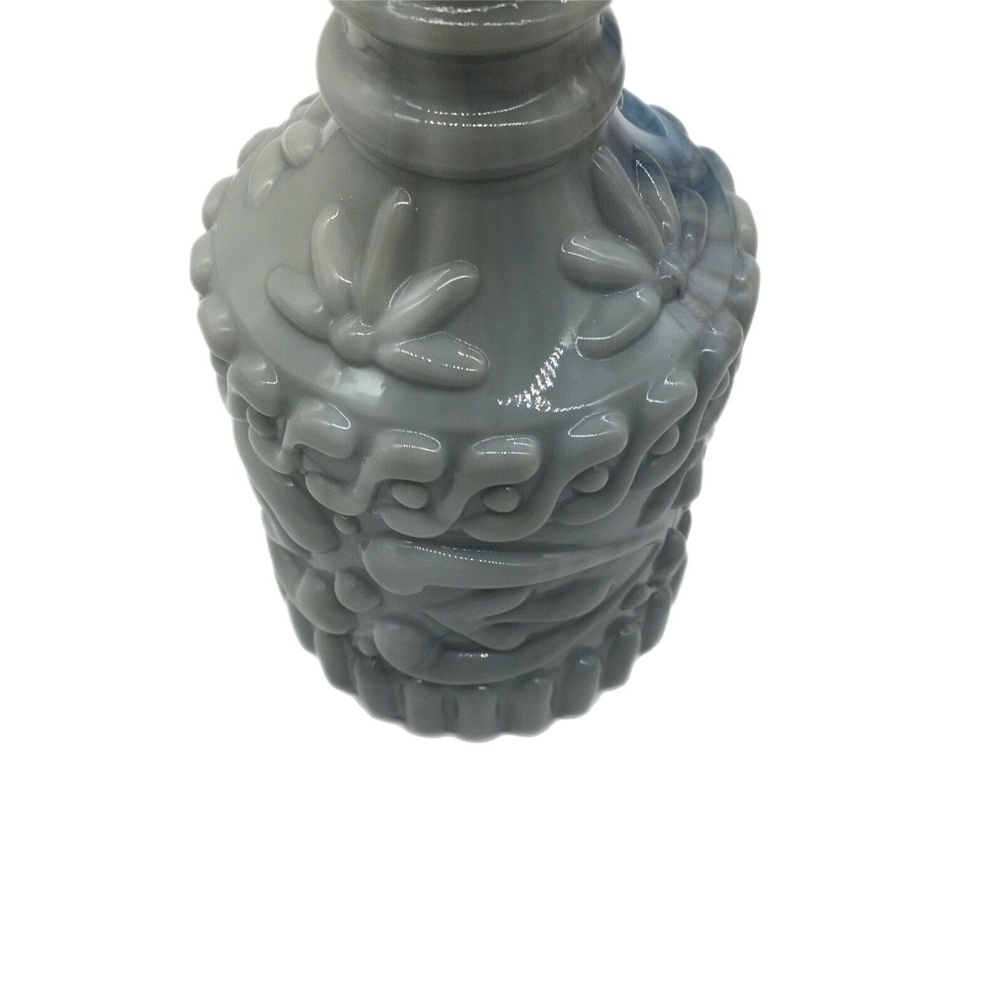 Gray Blue Slag Glass Tiki Bar Style Decanter Liquor Bottle 1972 Vintage Stopper
