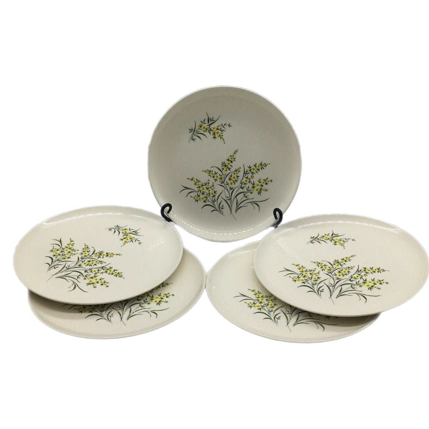 Taylor Smith & Taylor 10" Dinner Plates Set of 5 Lemon Blossom Sage Green Yellow