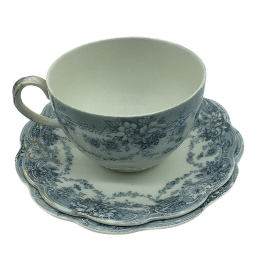 Antique Johnson Bros Crown Mark Marlboro Blue Gray Coffee Cup Double Saucer Eng