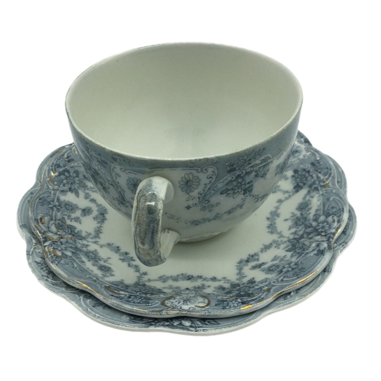 Antique Johnson Bros Crown Mark Marlboro Blue Gray Coffee Cup Double Saucer Eng