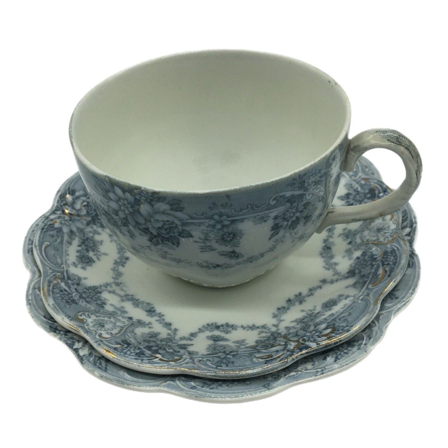 Antique Johnson Bros Crown Mark Marlboro Blue Gray Coffee Cup Double Saucer Eng