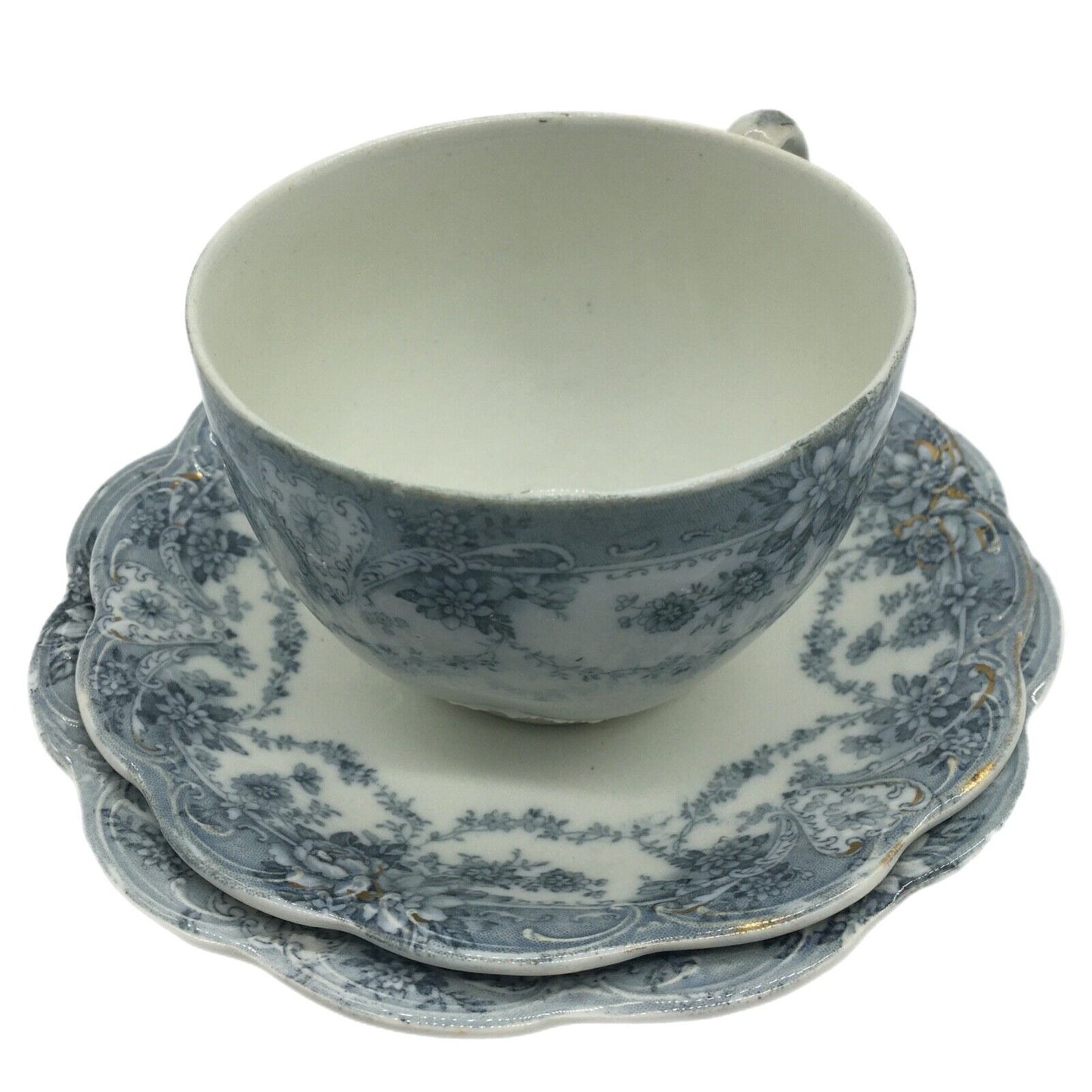 Antique Johnson Bros Crown Mark Marlboro Blue Gray Coffee Cup Double Saucer Eng