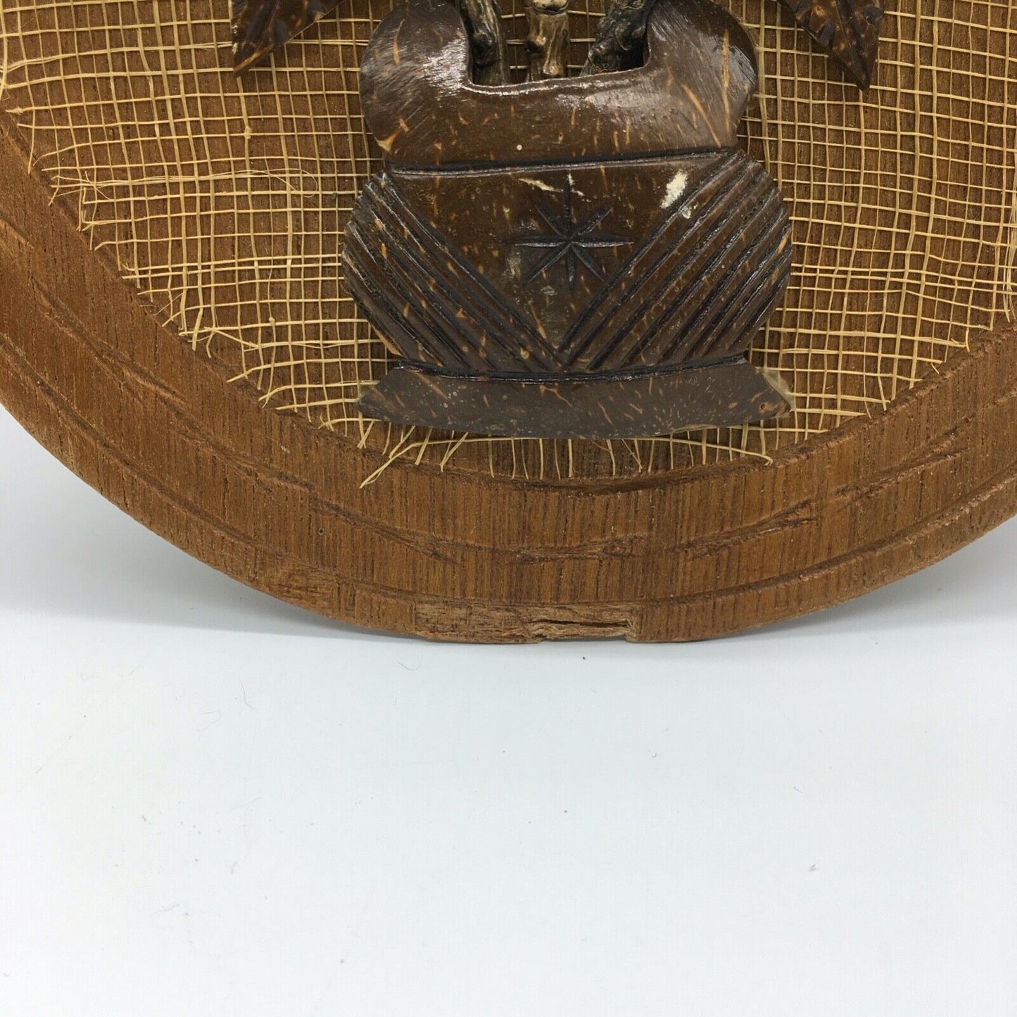 Coconut Shell Art Set 2 Floral 13.5" Oval Wall Hang Tiki Bar Mid Century VTG 70s