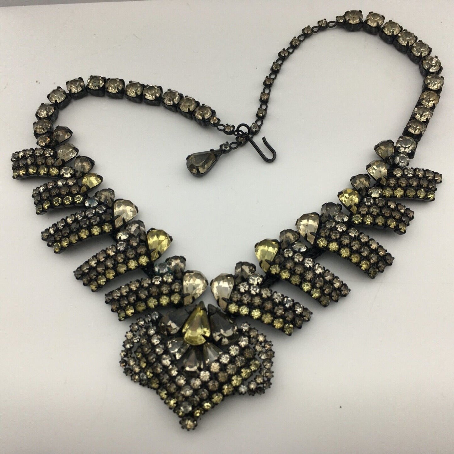 Hobé Necklace Earring Set Rhinestone Chocolate Canary Crystal Japanning Vintage