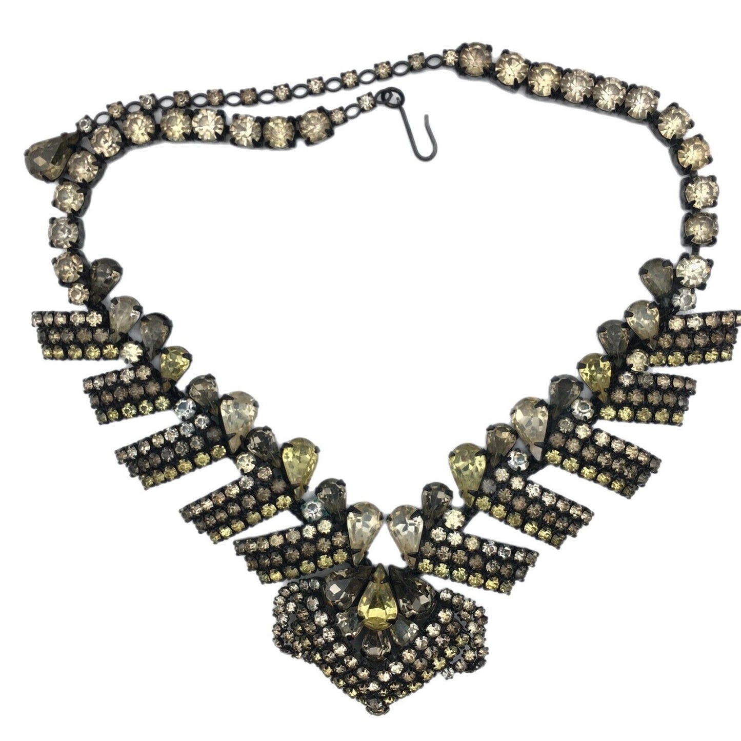 Hobé Necklace Earring Set Rhinestone Chocolate Canary Crystal Japanning Vintage