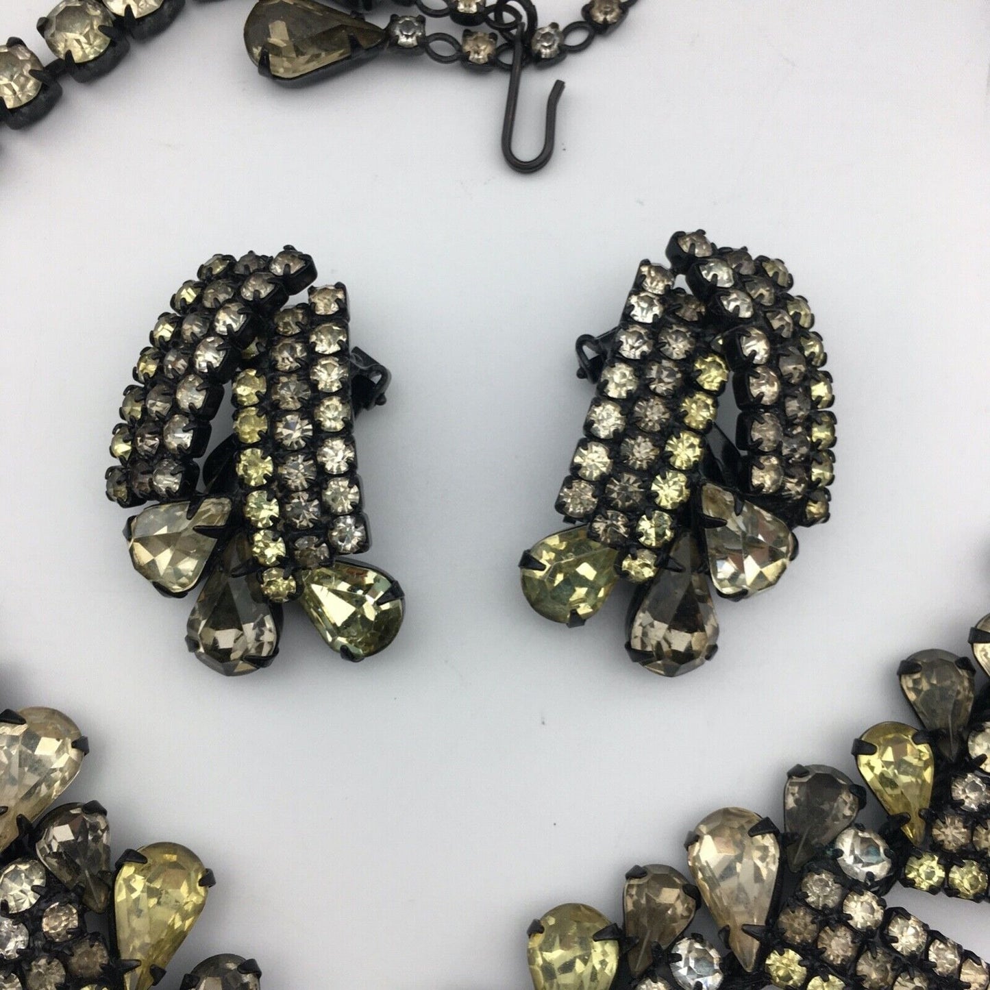 Hobé Necklace Earring Set Rhinestone Chocolate Canary Crystal Japanning Vintage