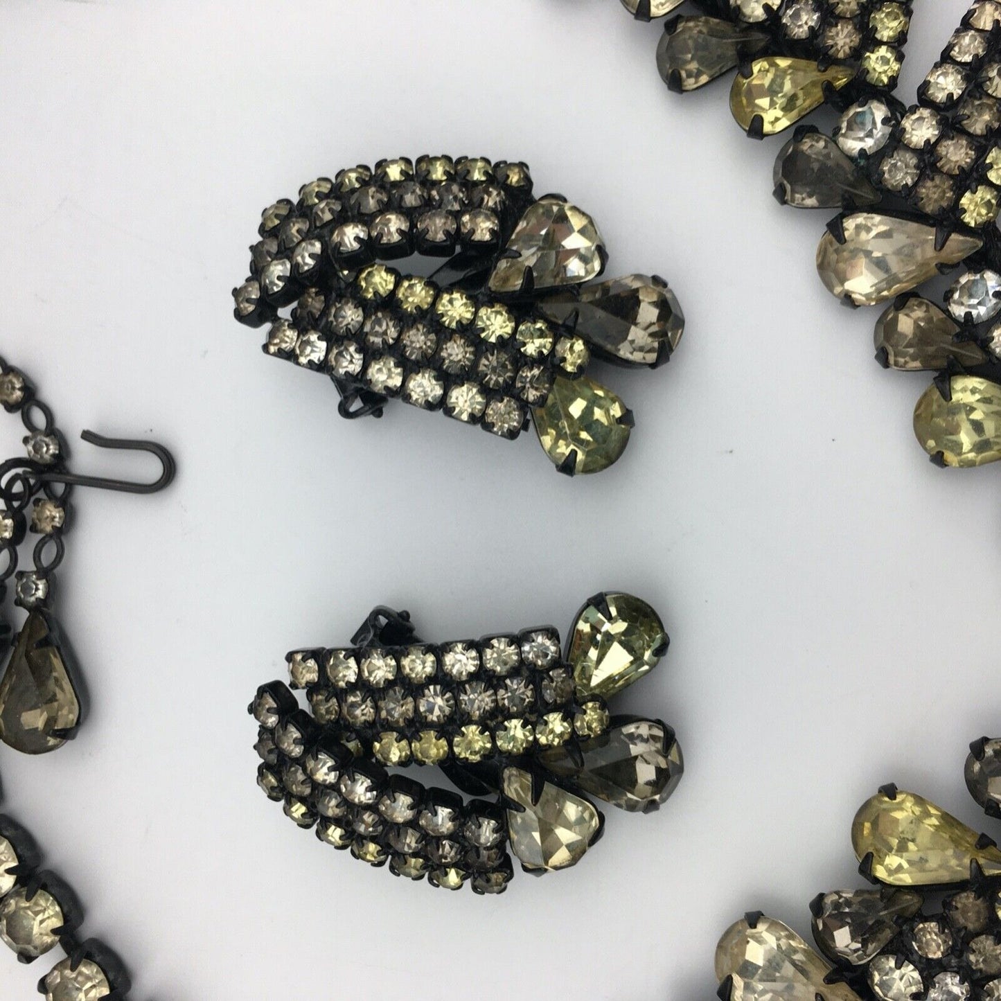Hobé Necklace Earring Set Rhinestone Chocolate Canary Crystal Japanning Vintage