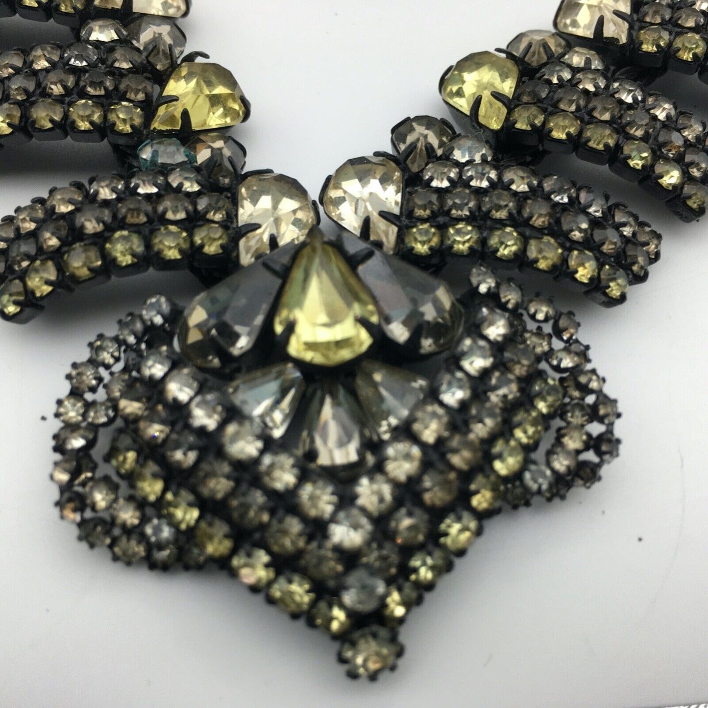 Hobé Necklace Earring Set Rhinestone Chocolate Canary Crystal Japanning Vintage