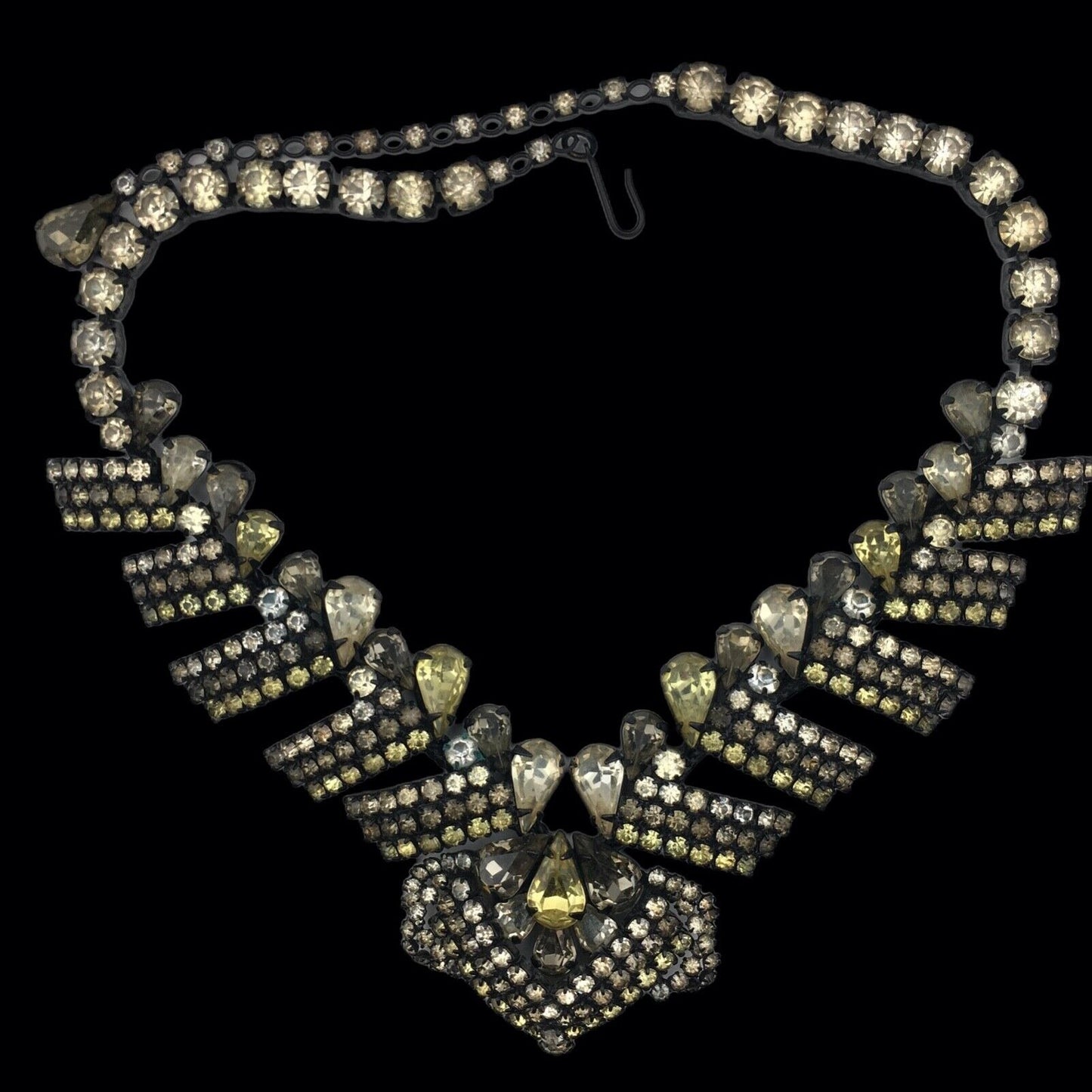 Hobé Necklace Earring Set Rhinestone Chocolate Canary Crystal Japanning Vintage