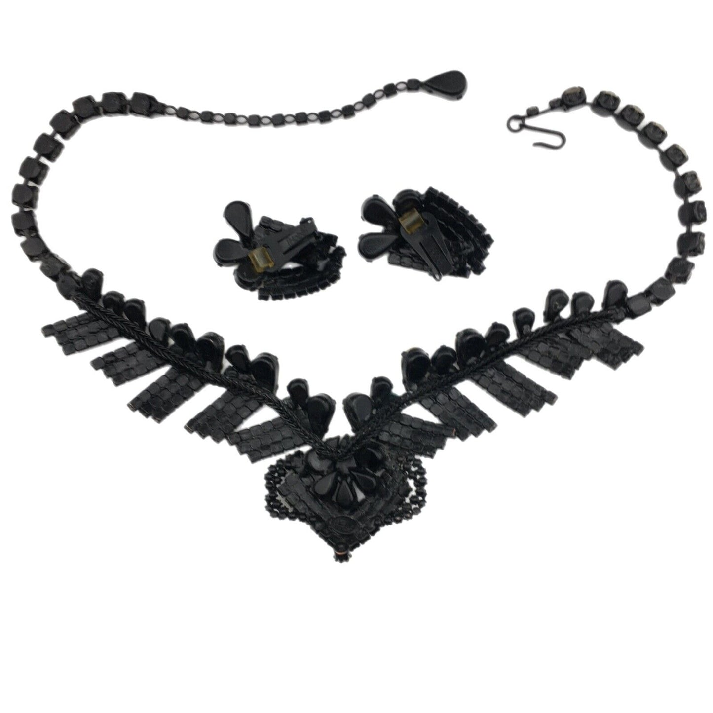 Hobé Necklace Earring Set Rhinestone Chocolate Canary Crystal Japanning Vintage