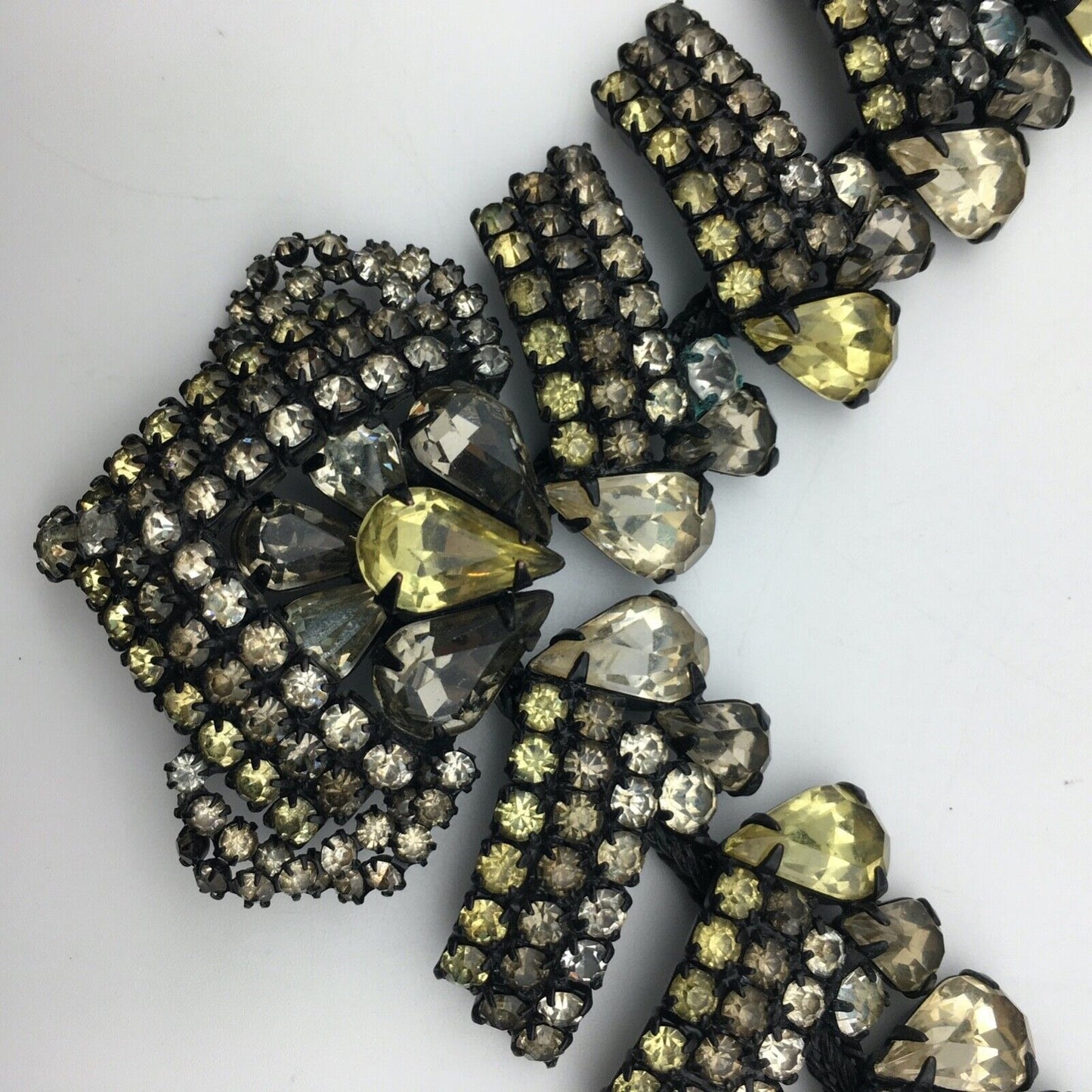 Hobé Necklace Earring Set Rhinestone Chocolate Canary Crystal Japanning Vintage