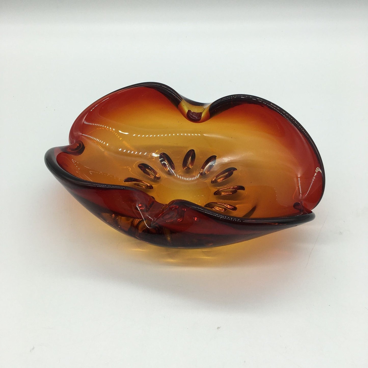 MCM Art Glass Bowl Ashtray Red Orange Blown Glass Mid Century Modern Original Art Glass Vintage Art Glass Retro design Hand Blown Glass