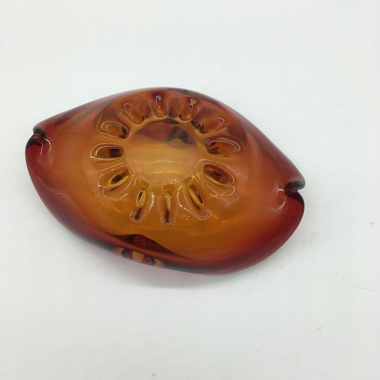 MCM Art Glass Bowl Ashtray Red Orange Blown Glass Mid Century Modern Original Art Glass Vintage Art Glass Retro design Hand Blown Glass