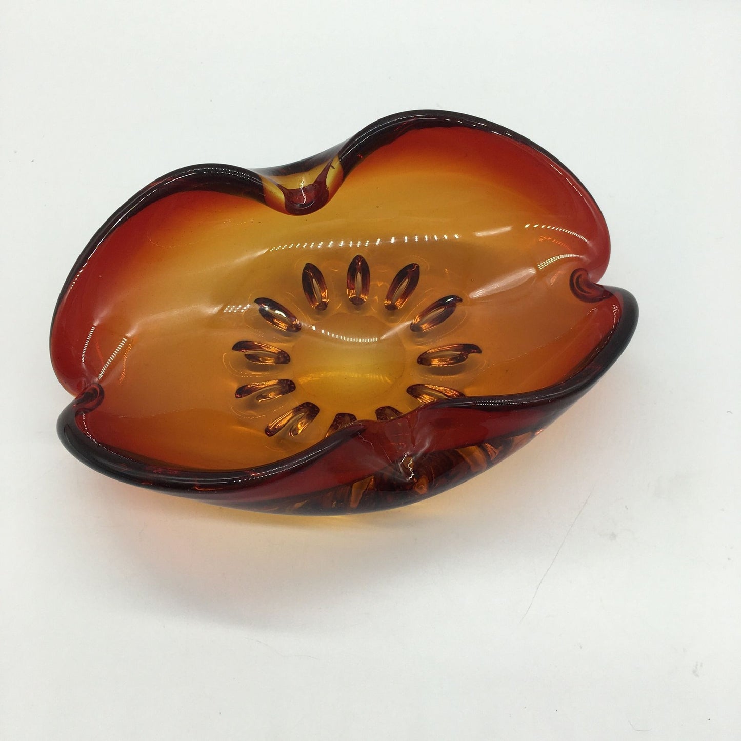 MCM Art Glass Bowl Ashtray Red Orange Blown Glass Mid Century Modern Original Art Glass Vintage Art Glass Retro design Hand Blown Glass