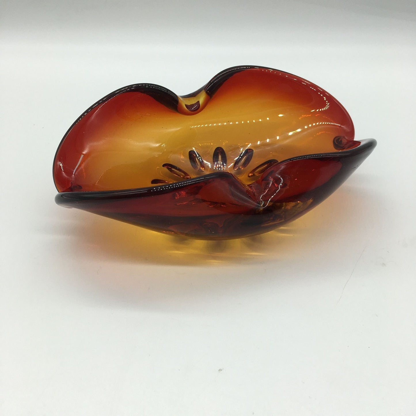 MCM Art Glass Bowl Ashtray Red Orange Blown Glass Mid Century Modern Original Art Glass Vintage Art Glass Retro design Hand Blown Glass