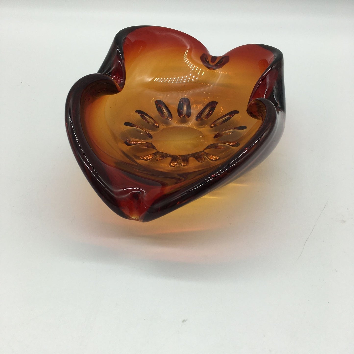 MCM Art Glass Bowl Ashtray Red Orange Blown Glass Mid Century Modern Original Art Glass Vintage Art Glass Retro design Hand Blown Glass