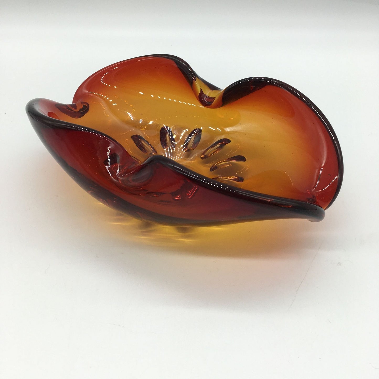 MCM Art Glass Bowl Ashtray Red Orange Blown Glass Mid Century Modern Original Art Glass Vintage Art Glass Retro design Hand Blown Glass