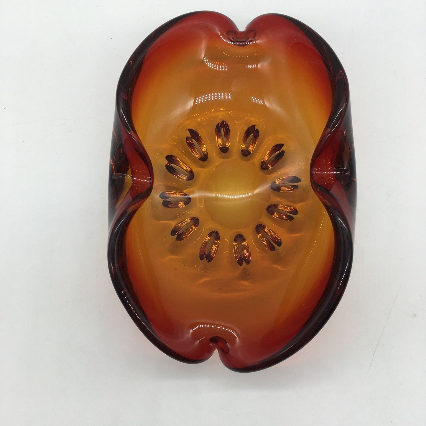 MCM Art Glass Bowl Ashtray Red Orange Blown Glass Mid Century Modern Original Art Glass Vintage Art Glass Retro design Hand Blown Glass