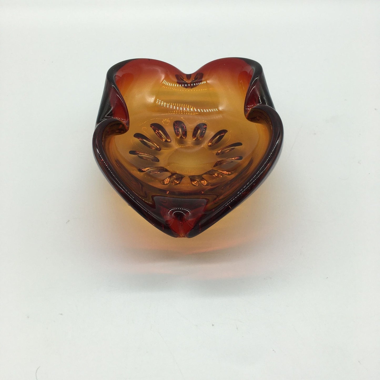 MCM Art Glass Bowl Ashtray Red Orange Blown Glass Mid Century Modern Original Art Glass Vintage Art Glass Retro design Hand Blown Glass