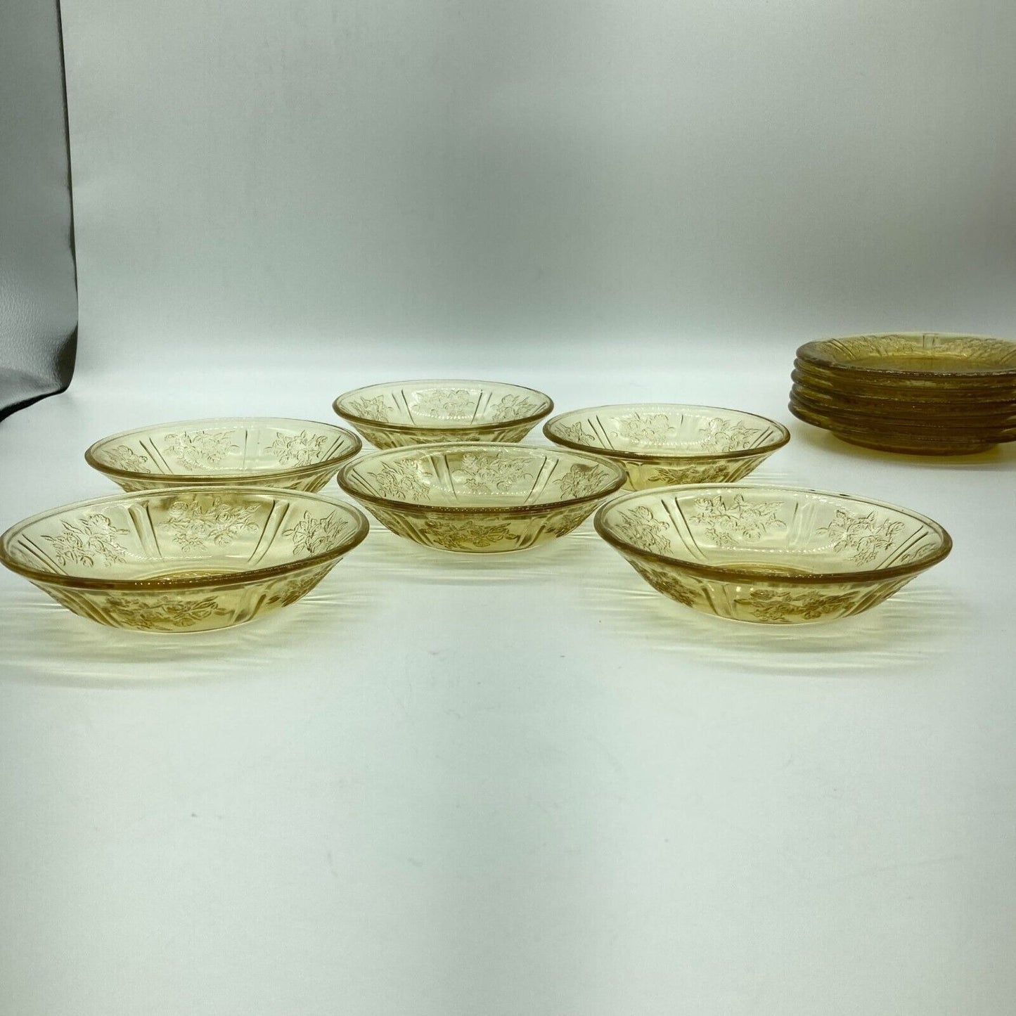 Vintage Federal Depression Glass Yellow 6 Berry Bowls 6 Dessert Plates Cottage