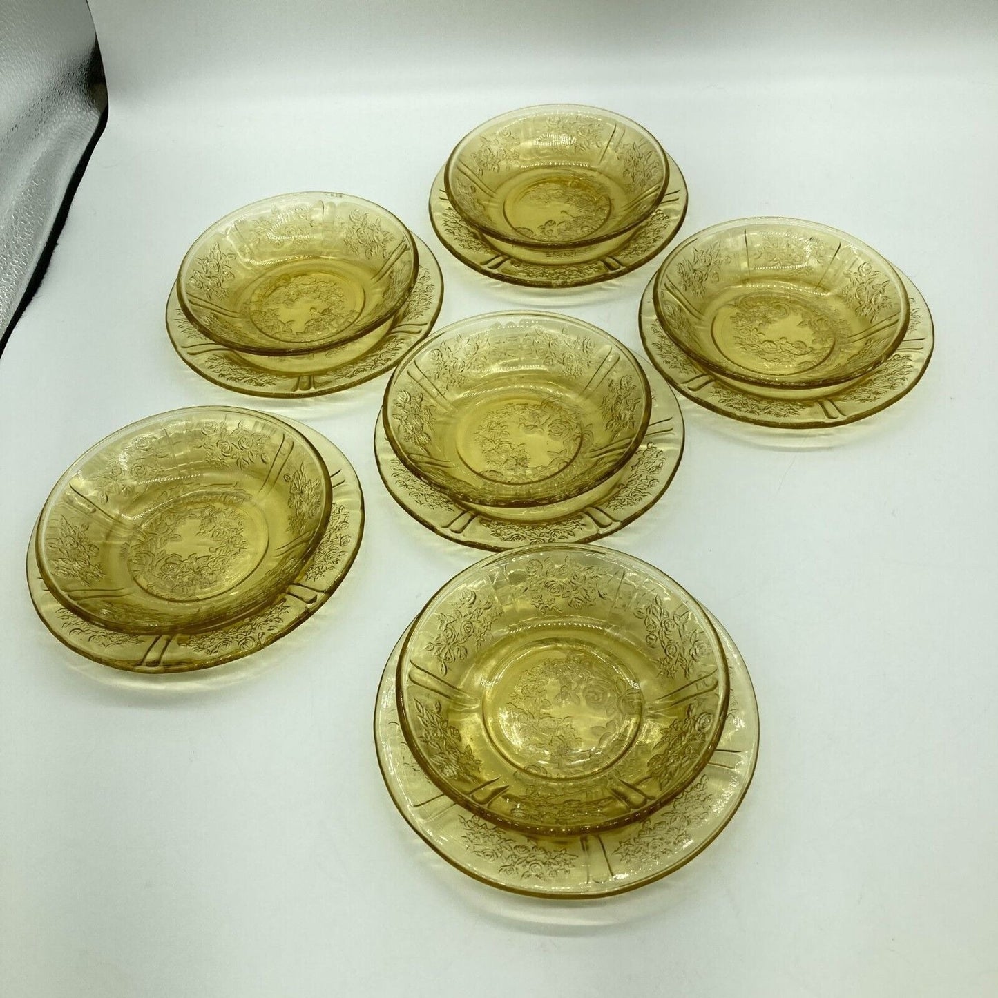Vintage Federal Depression Glass Yellow 6 Berry Bowls 6 Dessert Plates Cottage