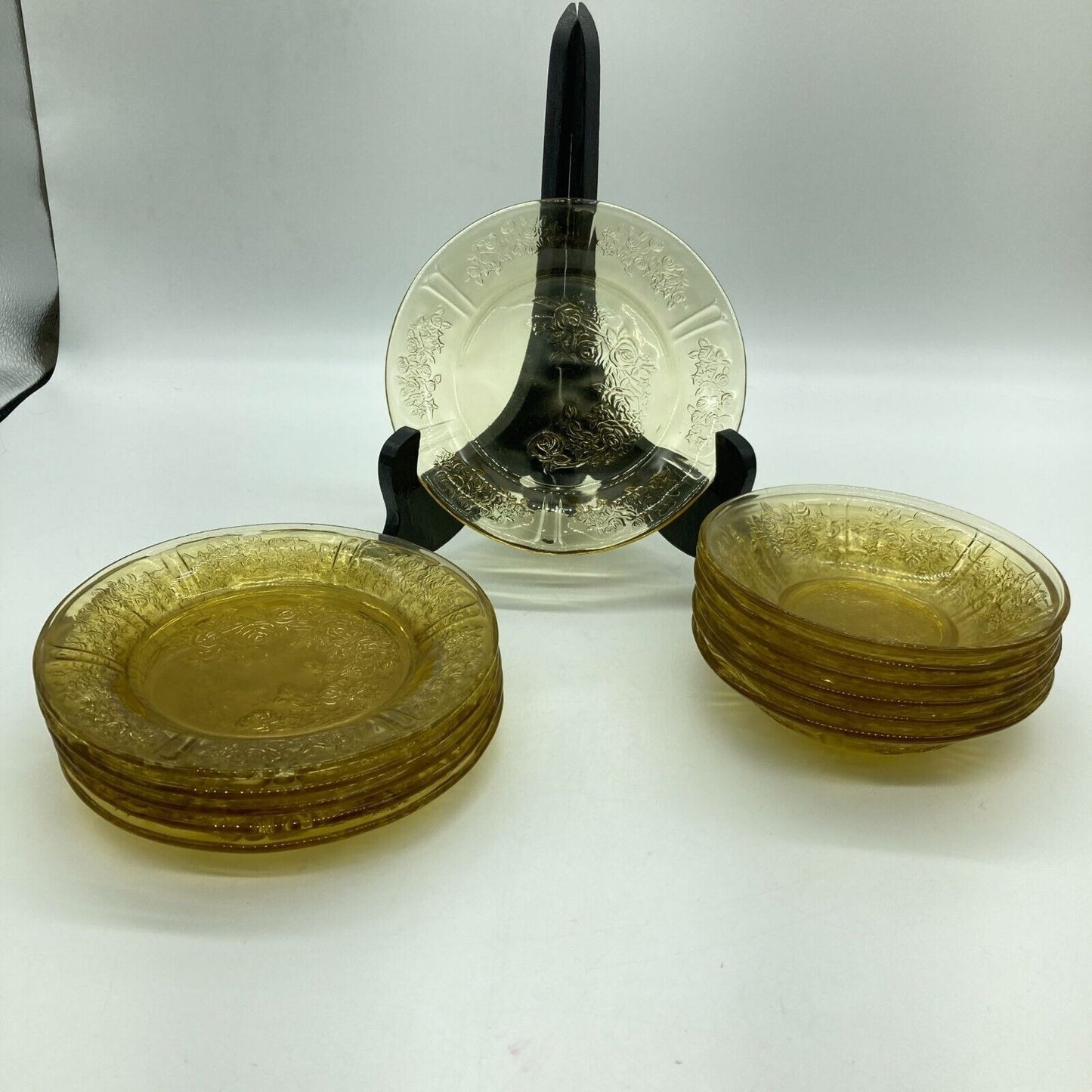 Vintage Federal Depression Glass Yellow 6 Berry Bowls 6 Dessert Plates Cottage