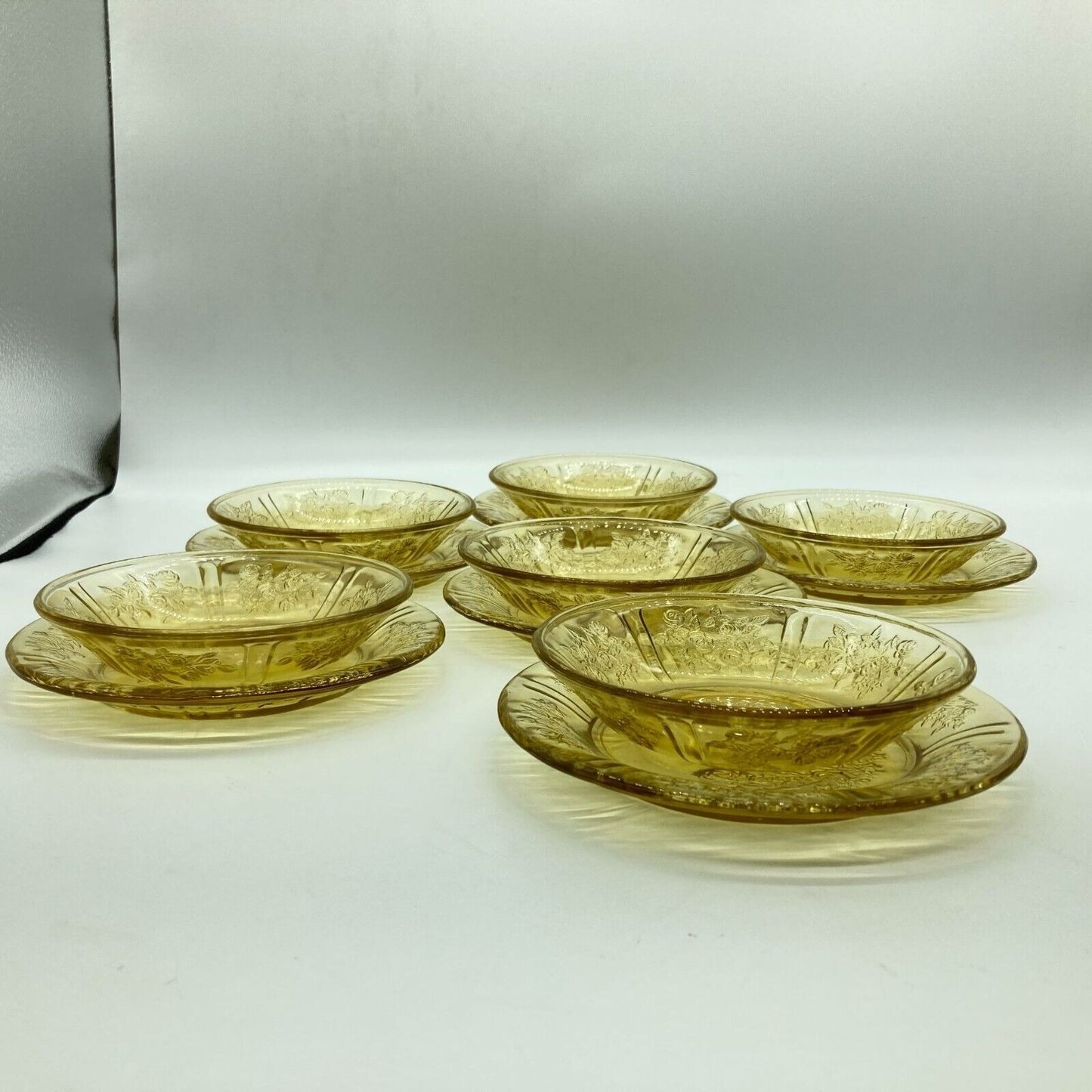 Vintage Federal Depression Glass Yellow 6 Berry Bowls 6 Dessert Plates Cottage