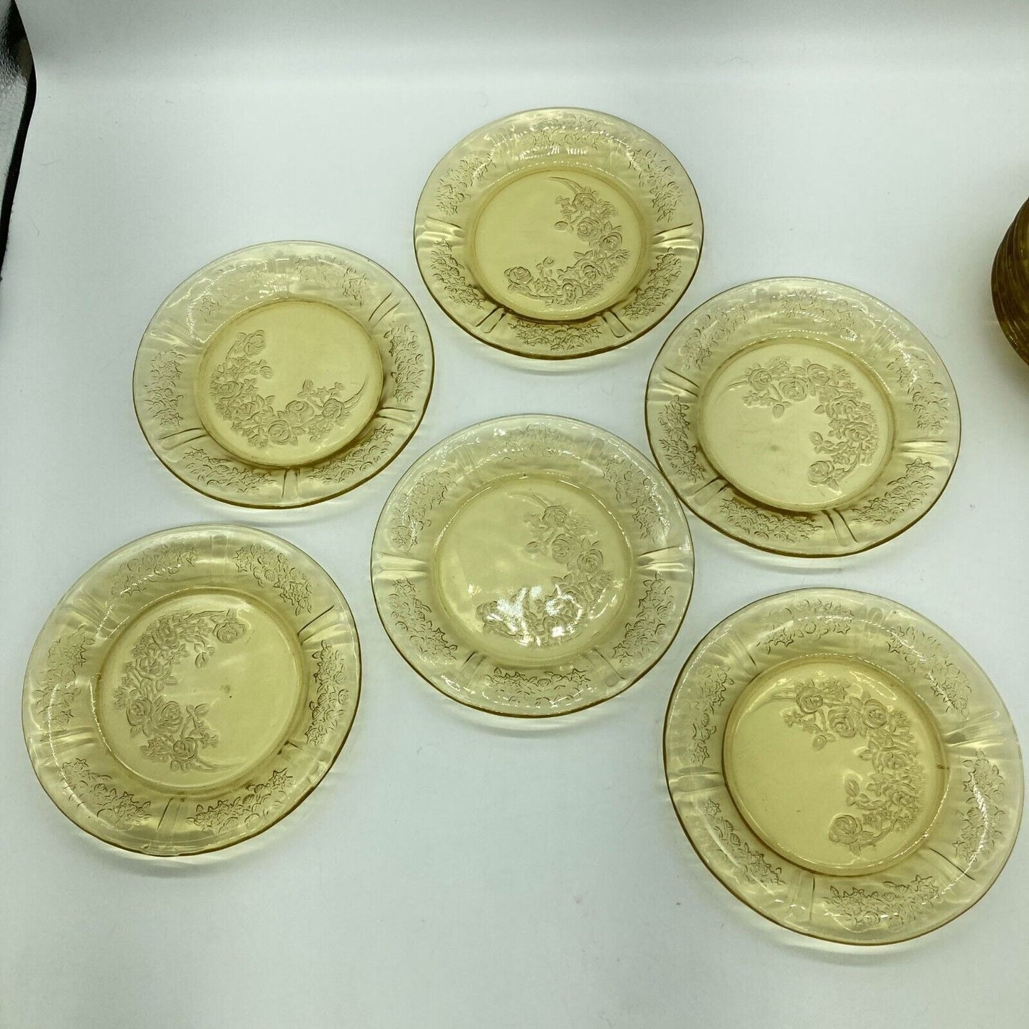 Vintage Federal Depression Glass Yellow 6 Berry Bowls 6 Dessert Plates Cottage
