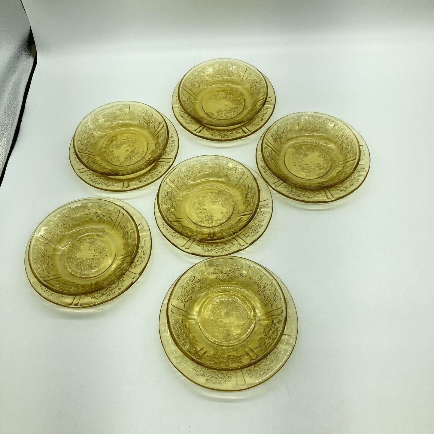 Vintage Federal Depression Glass Yellow 6 Berry Bowls 6 Dessert Plates Cottage