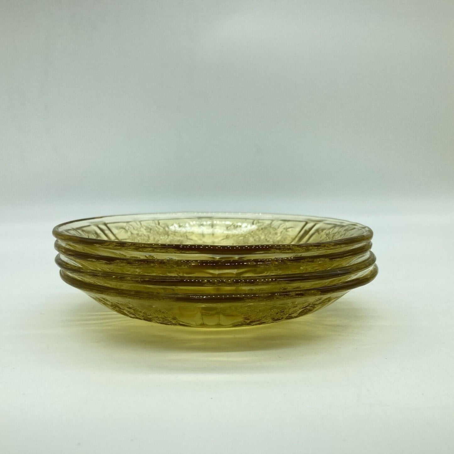 Vintage Federal Glass Cup and Saucers Set of 4 Yellow Depression Glass Cottage