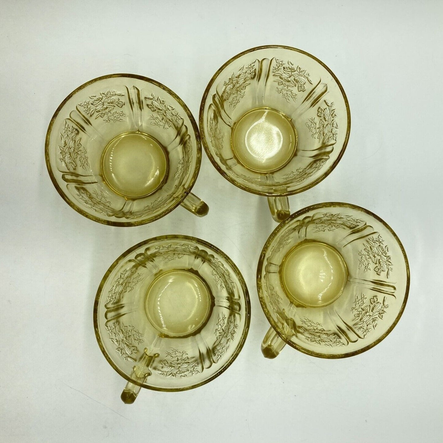 Vintage Federal Glass Cup and Saucers Set of 4 Yellow Depression Glass Cottage