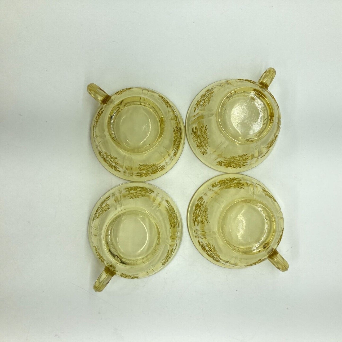 Vintage Federal Glass Cup and Saucers Set of 4 Yellow Depression Glass Cottage