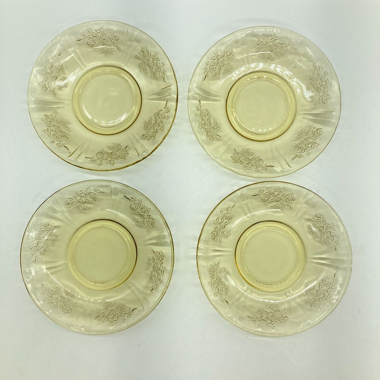 Vintage Federal Glass Cup and Saucers Set of 4 Yellow Depression Glass Cottage