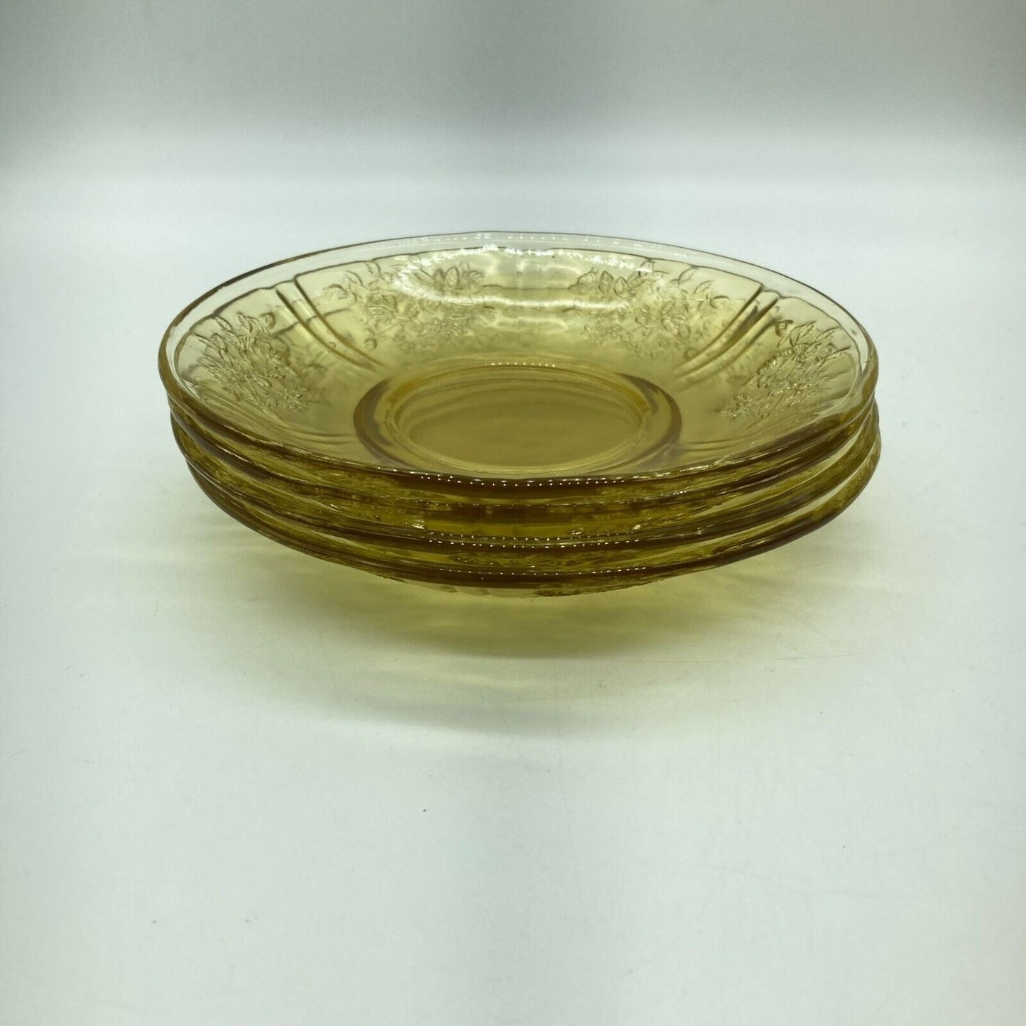 Vintage Federal Glass Cup and Saucers Set of 4 Yellow Depression Glass Cottage