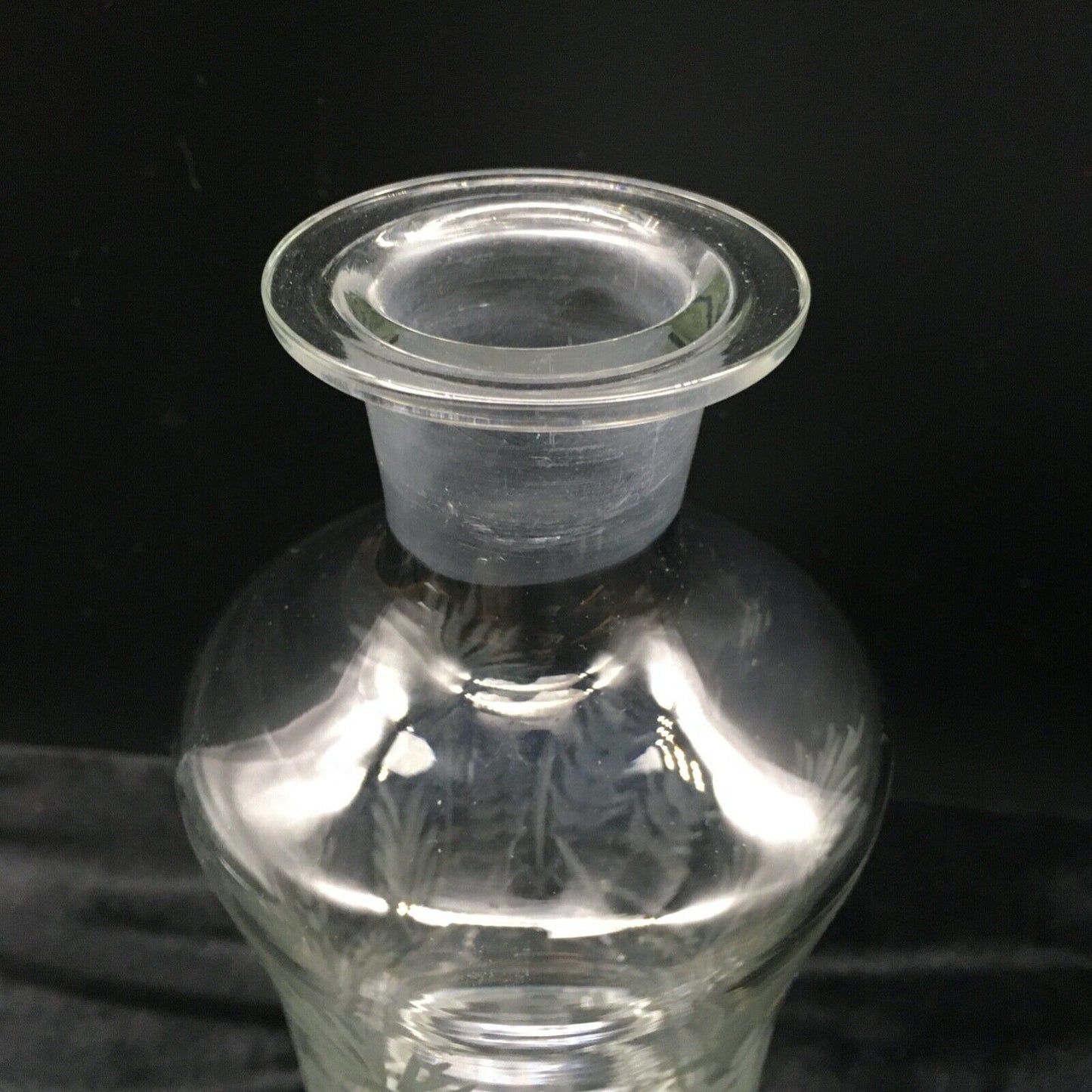 Vintage Barware 11" Decanter Etched Floral Design Clear Glass Original Stopper