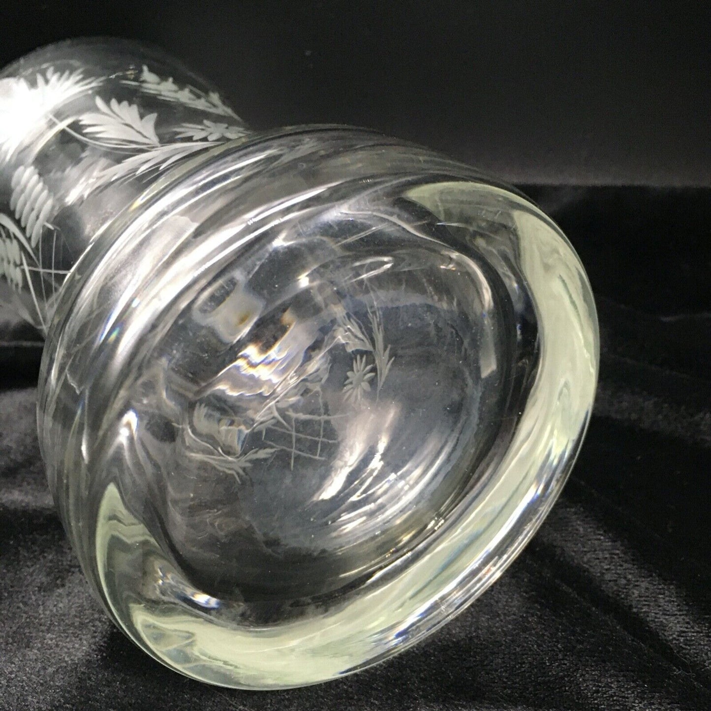 Vintage Barware 11" Decanter Etched Floral Design Clear Glass Original Stopper