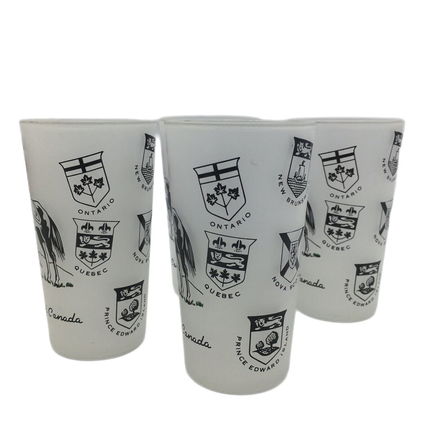 Barware Set of 4 Canadian Royal Mounties Frosted Glass Souvenir of Canada Tumblers