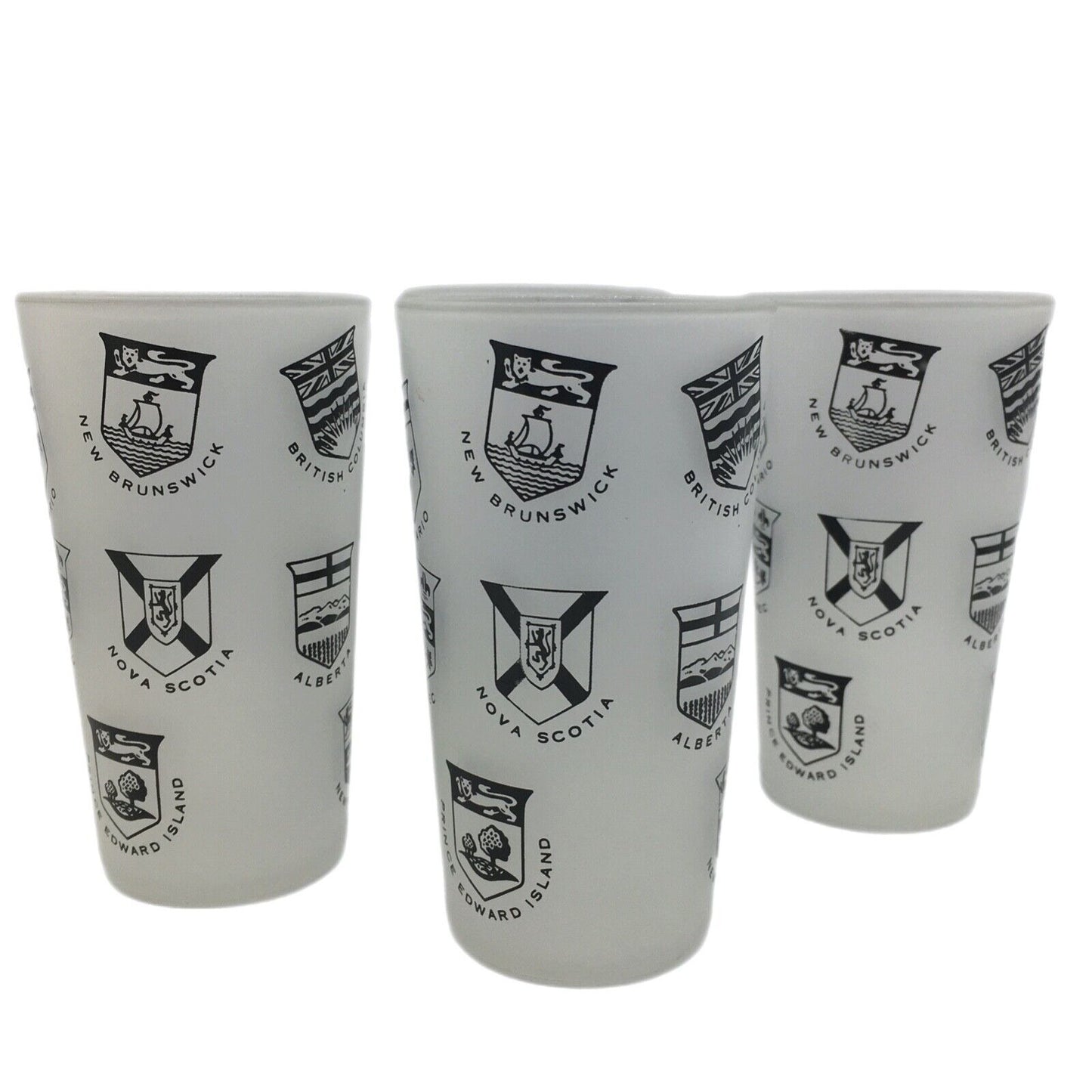 Barware Set of 4 Canadian Royal Mounties Frosted Glass Souvenir of Canada Tumblers