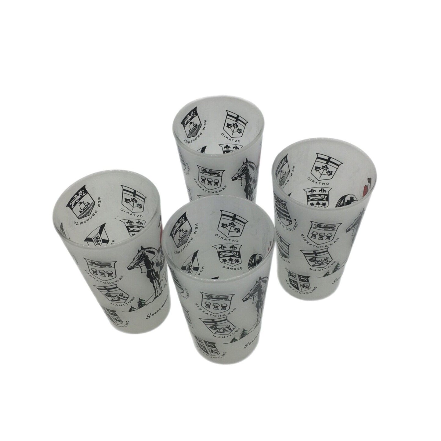 Barware Set of 4 Canadian Royal Mounties Frosted Glass Souvenir of Canada Tumblers