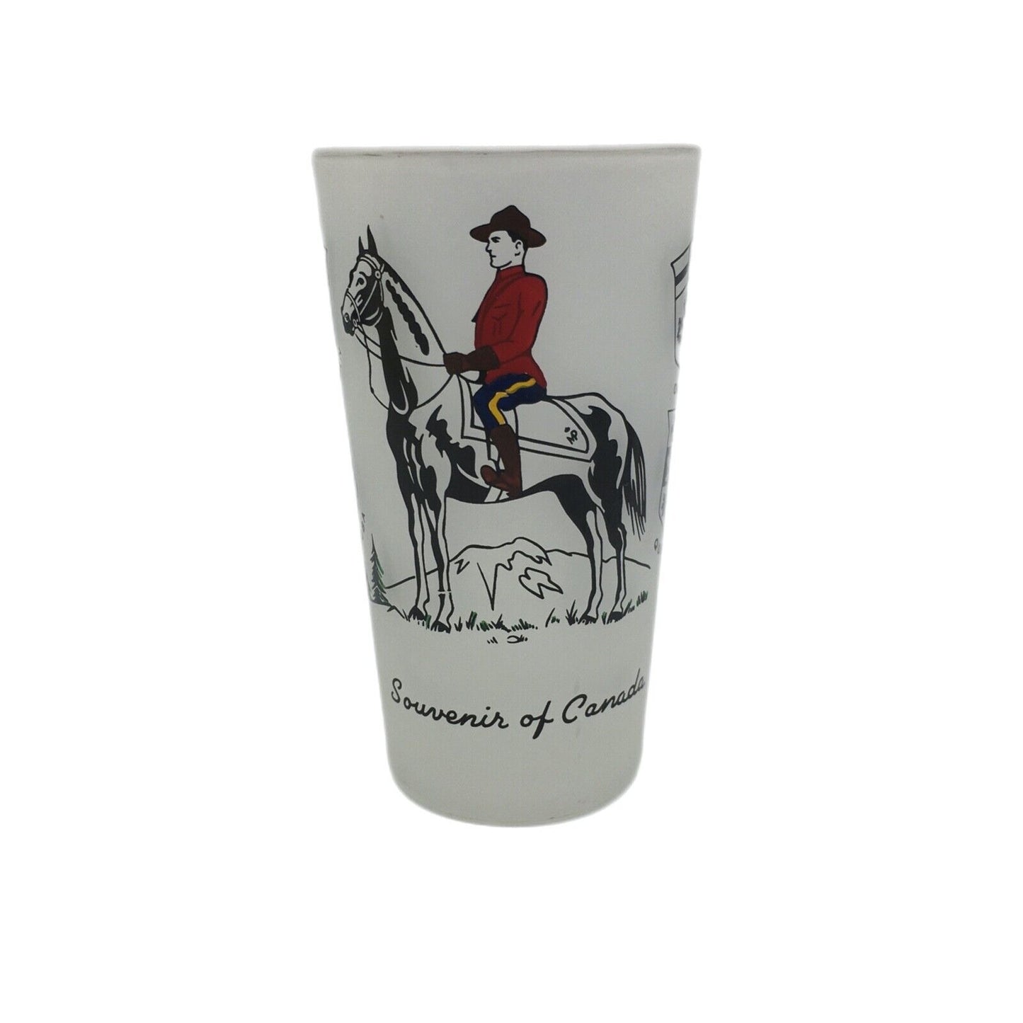 Barware Set of 4 Canadian Royal Mounties Frosted Glass Souvenir of Canada Tumblers